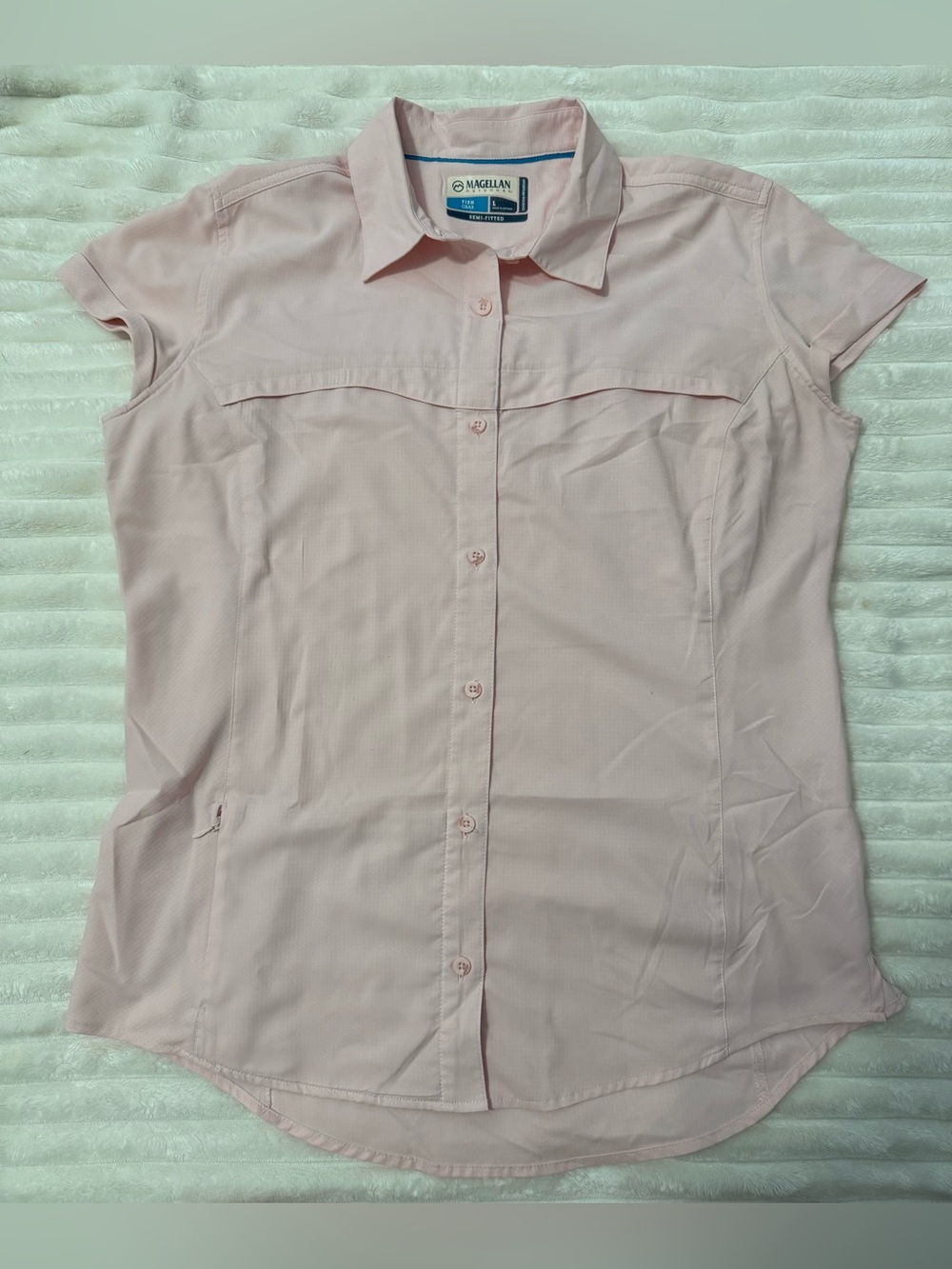 Magellan Outdoors Women’s Light Pink Short-Sleeve Button Down Shirt